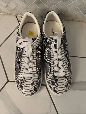 Rampage Women's Snakeskin Print Sneakers in Black and White